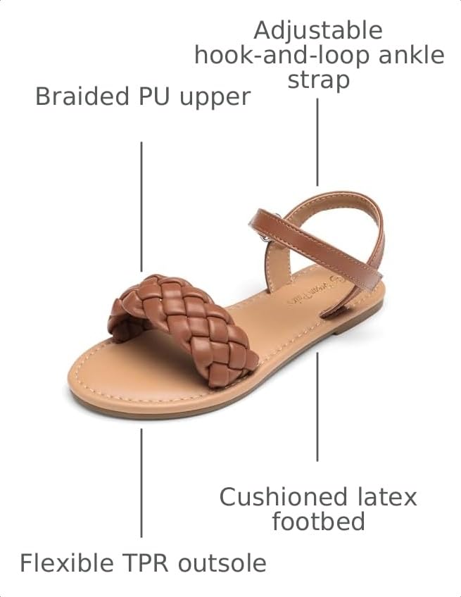Image of DREAM PAIRS Girls Sandals Classic Open Toe Braided Flat Sandals Summer Dress Shoes