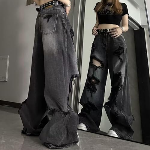 Y2K Ripped Grunge Baggy Jeans Pants Emo Women Goth Straight Leg Pants High Waist Alt 2000s Trousers Clothes4