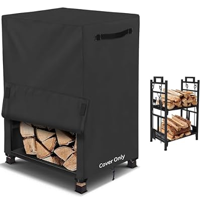 AKEfit 17IN Firewood Log Rack Cover, Waterproof Covers for firewood, Heavy Duty 600D Oxford Outdoor Firewood Storage Cover, Outdoor Log Holder Cover (Log Rack not Included)