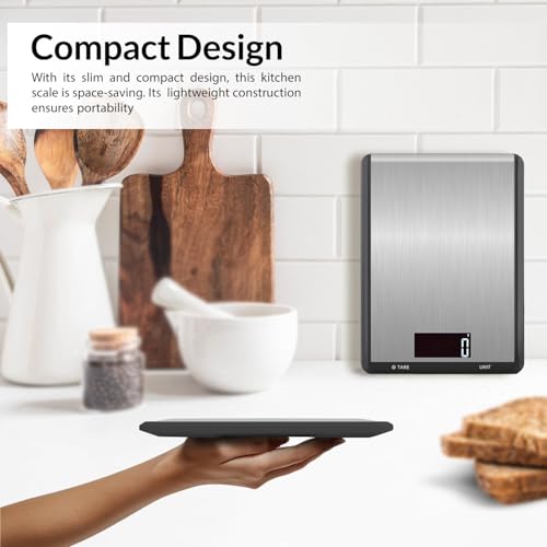 LEVADA PLUS Multifunction Digital Kitchen Scale (15KG) with Large LCD Display, Food Scale, with Stainless Steel Platform, High Accuracy, Compact and Slim - Black (15 Kg)