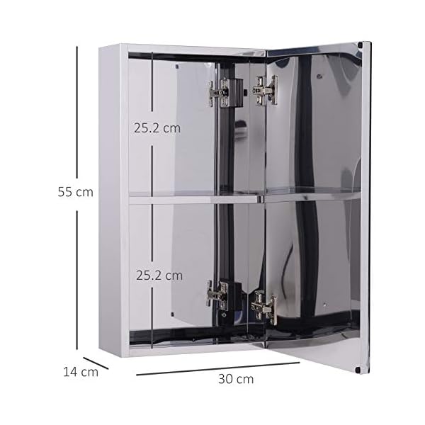 HOMCOM Stainless Steel Wall-mounted Bathroom Mirror Storage Cabinet 300mm (W) - Image 3
