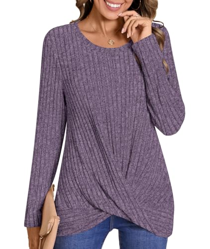 Image of HOTGIFT Women's Pullover Sweaters Winter Tunic Tops Long Sleeve Crewneck Shirts Casual Comfortable Blouse
