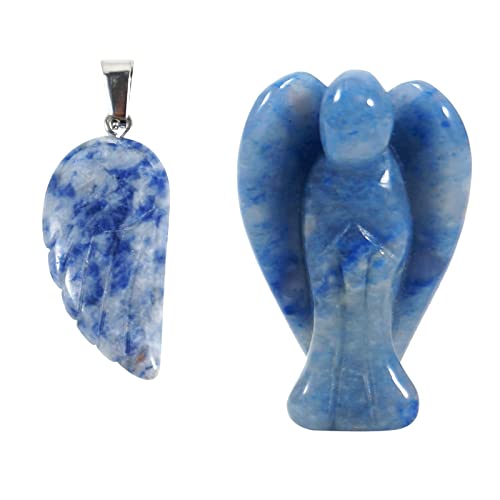 soulnioi 1.5" Natural Healing Crystal Gem Statue Guardian Angel Figurine for Home Room Decoration Ornament (Blue Aventurine)