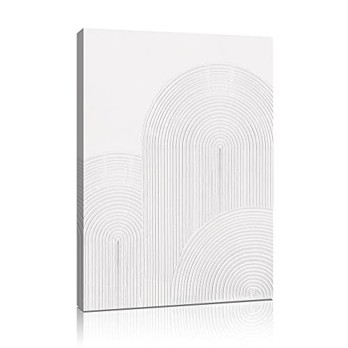 Contemporary White Textured Wall Art: Framed Retro Plaster Geometric Abstract Painting Line Spiral Shapes Wall Decor For Living Room, Bedroom Modern Neutral Art Decoration Framed Ready To Hang 16"X24"-A #TOP1