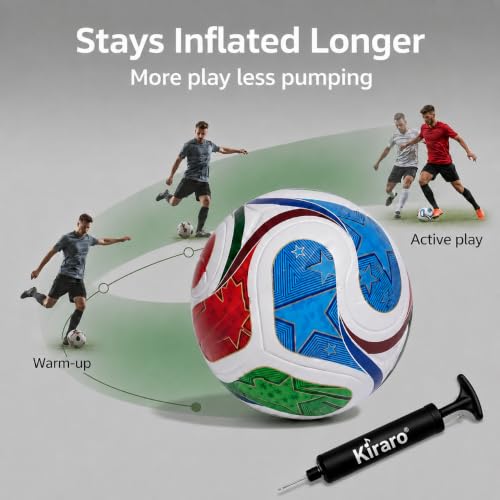 Image of Official Size 5 Soccer Ball with Free Pump & Pin | Premium PVC Leather Football with Excellent Air Retention | Durable Training & Match Ball for Kids, Youth & Adults (WC26)