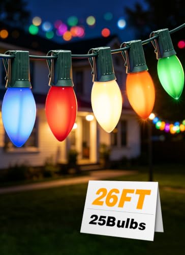 Formosa 26FT Upgraded Version C9 Christmas String Lights Ceramic Multicolor Incandescent Bulbs UL Listed Ideal for Indoor Use Xmas Tree Holiday Party & Bedroom Decor
