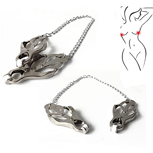 JGHJ 2 PCS Adjustable Nipple Clips Clamps Silver Breast Clamps Screw Clip on Nipple Clamp Jewelry Non Piercing Nipple Rings, Stainless Steel Women Body Chain with Clips