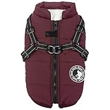 Gyuzh Dog Coat with Harness - Waterproof Winter Dog Coat, Fleece Lined, Adjustable, Reflective, for Medium Dogs - Large, Purple