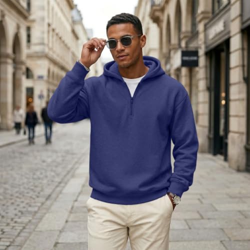 Mens Hoodies Zip Big and Tall 1/4 Zip Classic Fleece Sherpa Hoodie - image 6