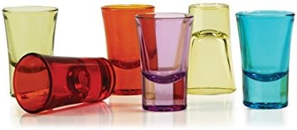 Palais Glassware Verre à Liqueur Elegent Heavy Base Shot Glass Set, 1.5 Ounce - Set of 6 (Full Colored Aqua/Green/Purple/Red/Orange/Yellow)