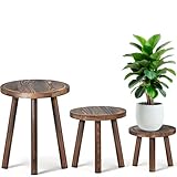 lbsddd 3-Pack Upgrade Thicken Wood Plant Stand Indoor, for 6-12 Inch Pots, Plant Stool Water-resistant Pinewood, Mid Century Modern Decor, Plant Stand 3 Sizes, for Living Room, Balcony, Office(Dark Brown)