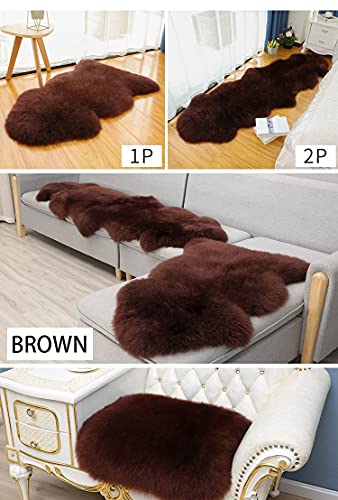 Huahoo Premium Genuine Sheepskin Rug Brown Real Australia Sheepskin Natural Luxury Fluffy Lambskin Fur Area Rug Seat Covers For Kids Bedroom Sofa Chair Cover Pets Dogs Mat Double Pelt/2' X 6' Brown #TOP4