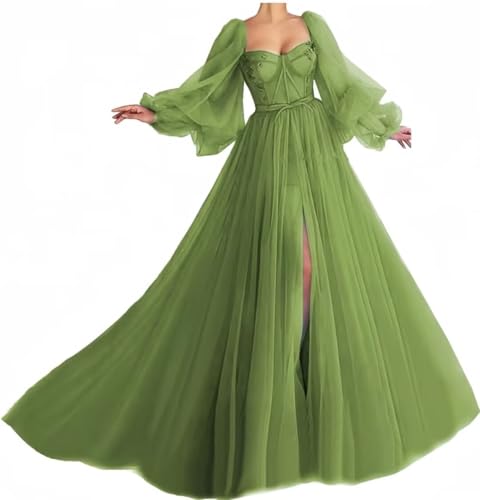 Puffy Sleeves Prom Dresses for Women Tulle Ball Gown Long Sweetheart Halloween Dress Fairy Princess Photoshoot Dress
