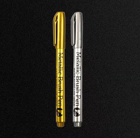 ARTISTERY Premium Brush Metallic Markers Pens - Silver and Gold Paint Brush Pens for Black Paper, Glass,Rock Painting, Card Making, Scrapbook Album, Christmas DIY Art Craft Kids (1 Gold & 1 Silver)-image-18