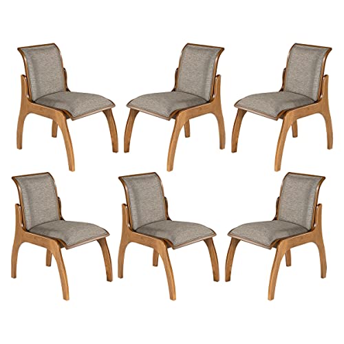 Kit 6 Cadeiras de Madeira Maciça Imbuia para Mesa de Jantar 55x82 Cm Barcelona Linho Cinza L55 - RMI