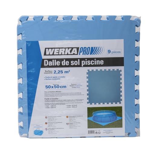 WERKA Pro, Lot de 9 Dalles de Sol Piscine, Dimensions : 50 x 50 cm, Matière : polyéthylène, Surface Couverte par Le Lot de 9 Dalles : 2,25m², Coloris :...