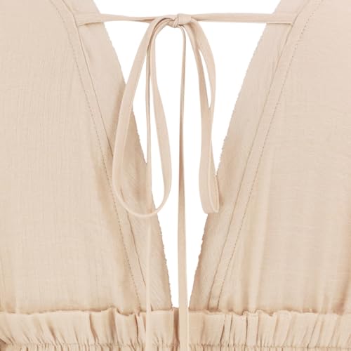 Image of R.Vivimos Maxi Dresses for Women 2026 Summer Short Sleeve V Neck Drawstring Tie Boho Loose Flowy Long Dresses with Pockets