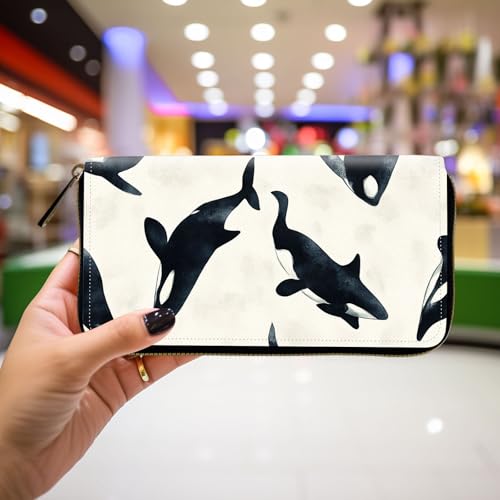 Wallet,Leather Long Wallet Suitable For Ladies And Teenagers - Detachable Wristband + RFID Travel Wallet With Card Slot - Orca Patterns4