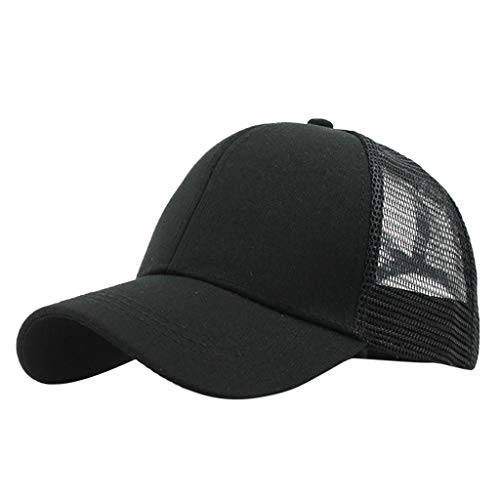 MERICAL Sombrero Unisex de Visera de béisbol Liso de Camionero Buns Buns de Ponytail(Negro)