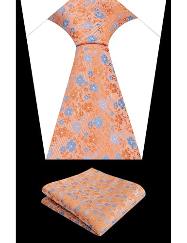 Image of Alizeal Mens 3.15inches Exquisite Floral Tie with Small Flower Printed Pocket Square