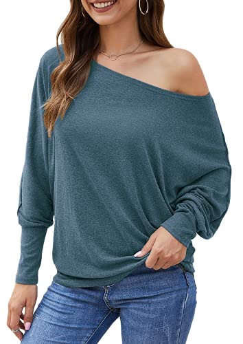 Image of Aifer Women's Off The Shoulder Tops Sexy Long Sleeve Shirts Oversized Fashion Casual Batwing Sweaters Pullover Tunic Tops