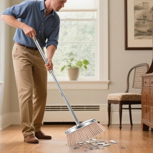 Cvoepobey Besen mit Kehrschaufel-Set, Kehrschaufel mit Langem, Bodenreinigungswerkzeug Aus Edelstahl für Hausbesitzer, Wohnzimmer, Schlafzimmer – Bild 8