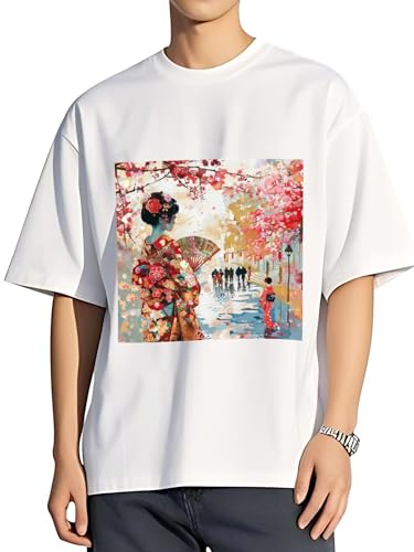 令和の浮世絵 和風 絵画 江戸 掛け軸 舞子 着物 女性 (58) 人気 アメリカ 流行 欧米風 音楽 Tシャツ メンズ/レディース 夏服 トップス 半袖 無地 通気性 ファッション ゆったり 丸襟