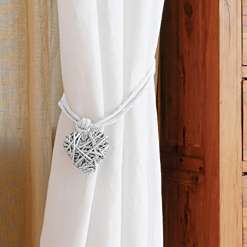 MADECOSTORE Embrasse à Rideaux Lien cœur en Osier - Blanc