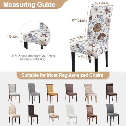 Image of SearchI Printed Dining Room Chair Covers Set of 6, Stretch Kitchen Chair Covers Washable Parsons Chair Slipcover Removable Dining Chair Protectors for Hotel,Ceremony(Big Flower)