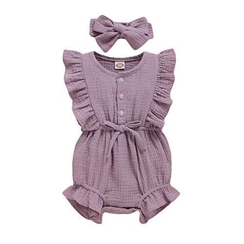 Image of YOUNGER TREE Toddler Baby Girl Ruffled Sleeveless Romper Casual Summer Jumpsuit Cotton Linen Clothes