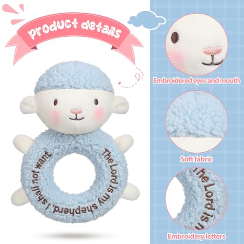 Image of Karenhi Lamb Blue Stuffed Animal Little Stuffed Animal Praying Baptism Soft Plush Snuggle God's Toy Embroidered Religious Gifts for Boys Girl Baby Shower Mom Barnyard Nursery Decor Doll Toy