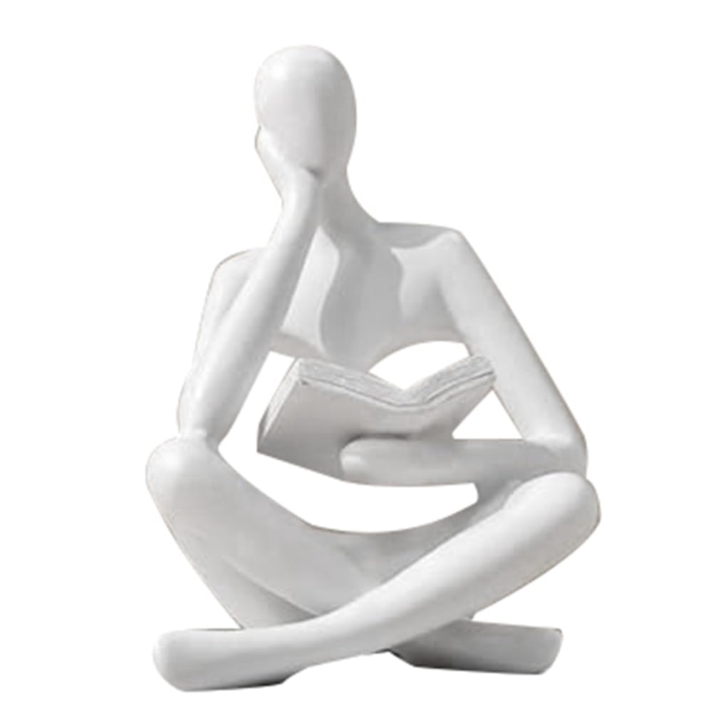 CTRLZS Thinkers Sculptures,White Thinkers Resin Statue Reading Ornament,Thinkers Sculpture Decoration, Modern Book Decor Easy Install B