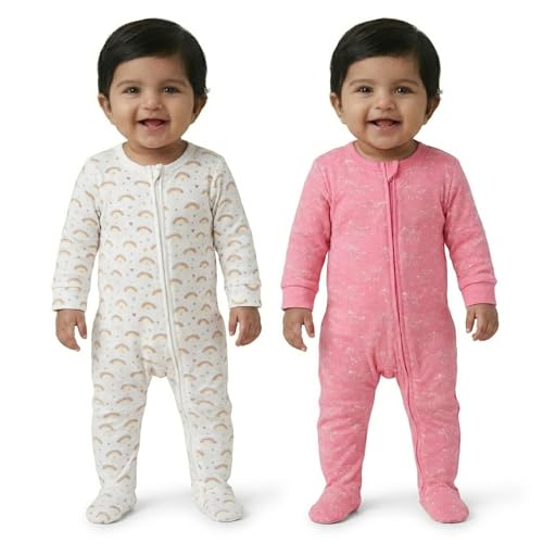 Image of The Mom Store Baby Zipper Romper for Boys and Girls Combos | Cotton | Soft and Comfortable Infant Bodysuit | Trendy Stylish Sleepsuit Nightsuit for Newborn Baby | Printed | Unisex Sleep Wear