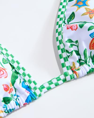 Image of Women's Triangle Bikini Set String Swimsuit Print Tie Smocked Ruched Two Piece Bathing Suit