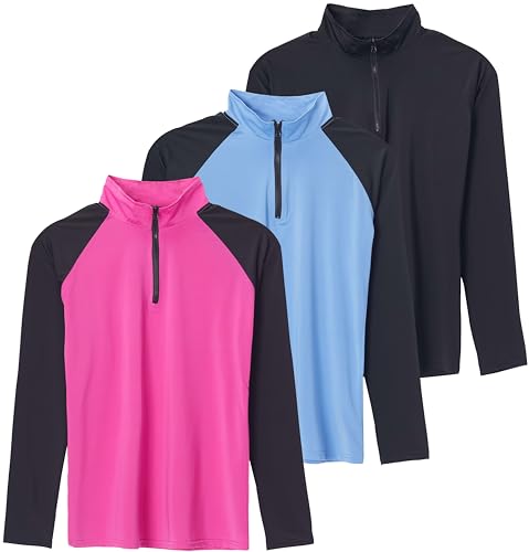 Real Essentials 4 Pack: Women's Rash Guard Sun Shirts – Long Sleeve & 1/4 Zip UPF 50+ Quick Dry UV Protection Tops (Plus)