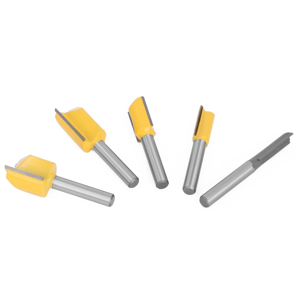 Juego de brocas for enrutador de carpintería, vástago de 1/4mm, cuchillo recto de 6,35mm, 5 uds.