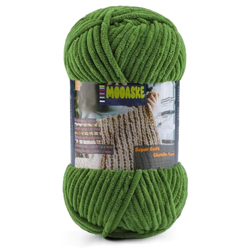 Baby Blanket Yarn for Crocheting - Soft Velvet Fluffy Chenille Yarn for Knitting Amigurumi Making Scarves Doll - 100g/3.5oz 131 Yards Thick Plush Yarns (1 Army Green)