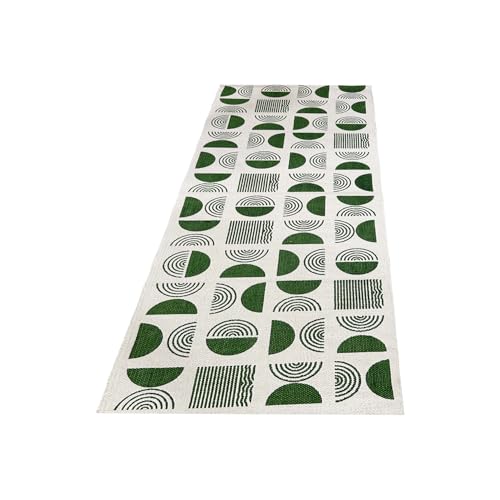 Image of SAGON 2x5 Ft Printed Runner Carpet - Cotton Bedside Rug for Bedroom & Living Room (Green Half Moon)