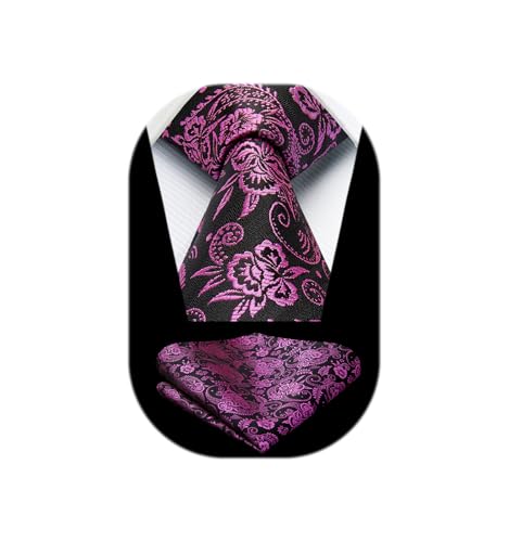 Image of HISDERN Pre Tied Ties for Men Adjustable Mens Tie Classic Paisley Stripe Necktie and Pocket Square Set for Wedding Party
