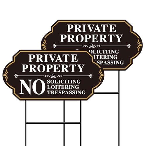 GXGGUS Private Property No Soliciting Sign for House No Soliciting Yard Sign 2-Pack 14x7 Double-Sided H-Stake Metal Stakes Outdoor Yard Sign for Home and Front Door Easy To Install