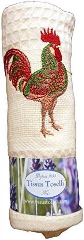 TOSELLI - Rooster Embroidered Waffle-Weave Towel - TOS2518 - Off White