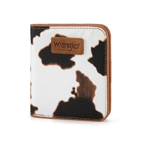 Image of Montana West X Wrangler Small Brown Cow Print Wallets for Women Slim Thin Wallet Card Cases Money Organizer Thin Mini Pocket Wallet with Rfid Lining and A Coin Purse