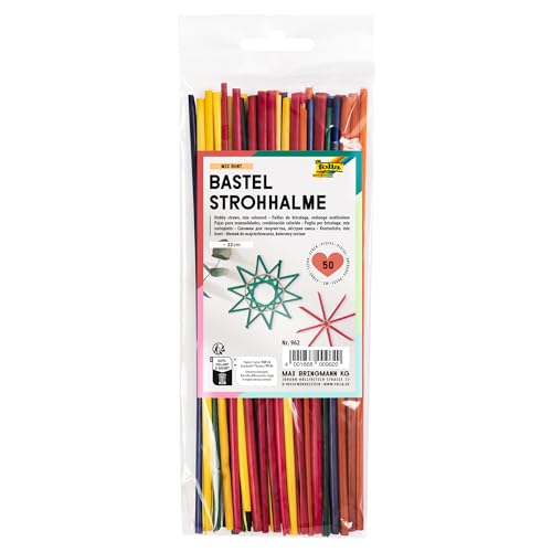 folia 962 Craft Straws Made of Straw, Assorted Colours, Length Approx. 22 cm, Pack of 50 for Designing Straw Stars and Figures