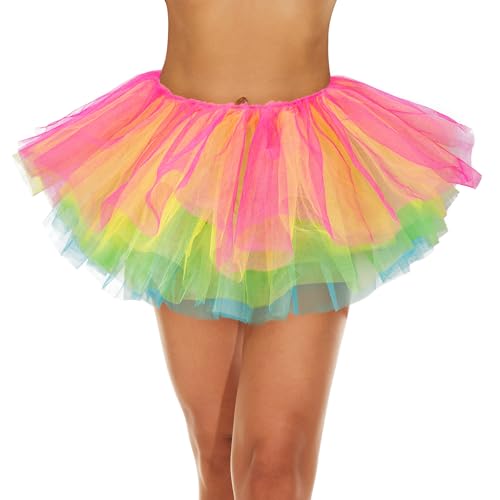 Zando Rainbow Tutu Women Rainbow Skirt Colorful Pride Tutu for Women Adults 5 Layers Halloween Costume Cosplay Running Party Elastic Fluffy Tulle Dance Ballet Skirt Girls