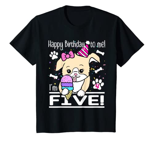 Niños 5th Birthday Dog Lover 5 (cinco) Years Old Puppy Party Camiseta
