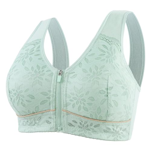 Generisch Sujetador deportivo cómodo para mujer, con cremallera jacquard, inalámbrico, transpirable, sujetador de yoga, verde, 50