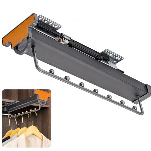 Image of Pull-Out Wardrobe Clothes Hanger Rail, Telescopic Sliding Closet Rod with Smooth Damping, Space-Saving Clothing Organizer for Shirts, Pants, Ties & Scarves, Aluminium Alloy - Grey