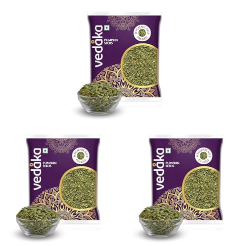 Image of Amazon Brand - Vedaka Premium Raw Pumpkin Seeds | Fibre rich 100g (Pack of 3)