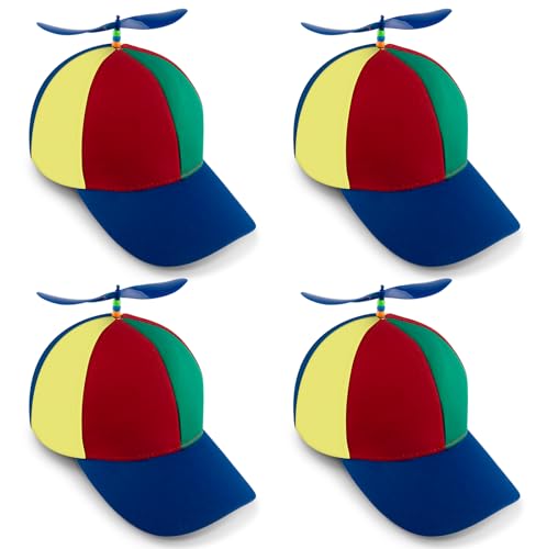AUEAR 4 Pack Detachable Adult Propeller Hat Baseball Cap with Rainbow Top and Blue Brim