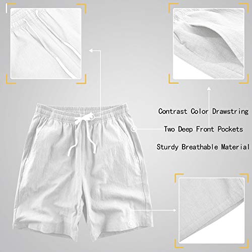 Ltifone Mens Casual Shorts Elastic Waist 7" Inseam With Drawstring Slim Fit Summer Pants With Pockets White #TOP2